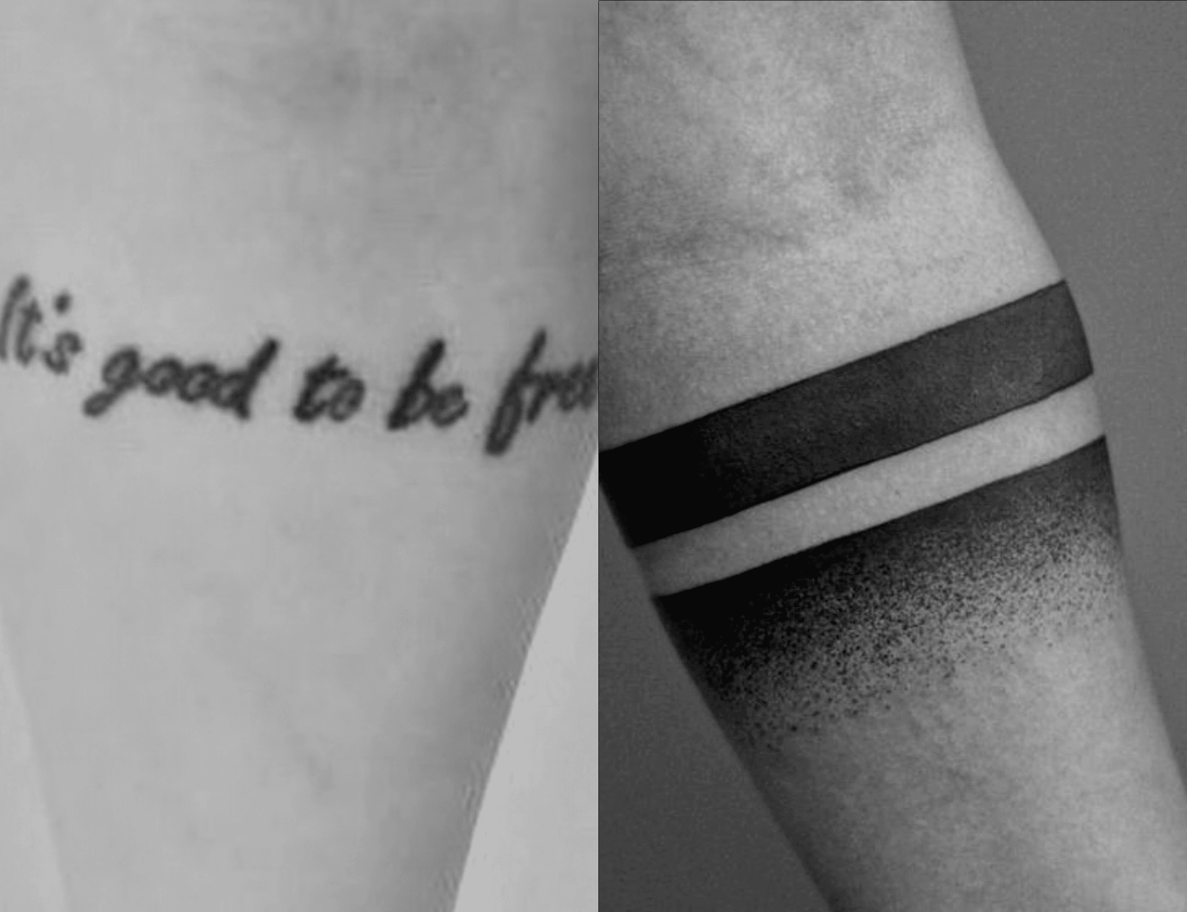 Cover-up made in dotwork and blackout, on the forearm area, representing two bands, covering an old tattoo.